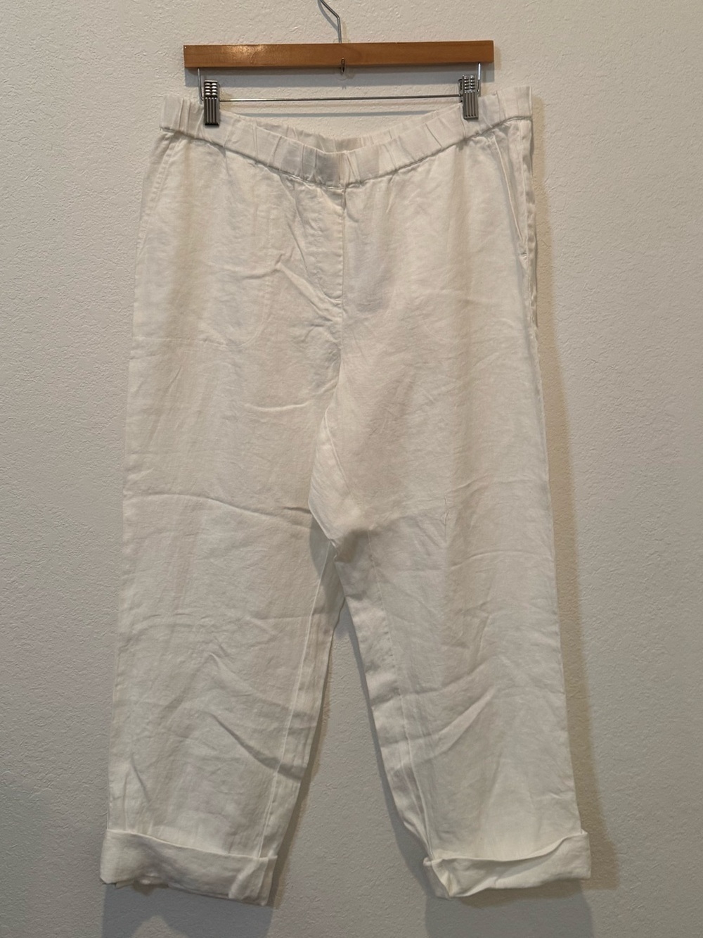 Pure Jill J.Jill White Linen Ankle Pants Large Pull On Adjustable Hem